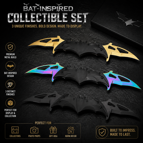 🦇 Bat-Inspired Metal Collectible Set | Premium Aesthetic Display & Cosplay Prop