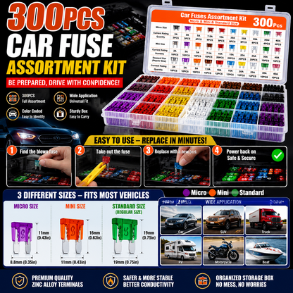 🚗 CarFuse Pro™ | 300PCS Automotive Fuse Kit – Be Ready for Any Road Emergency
