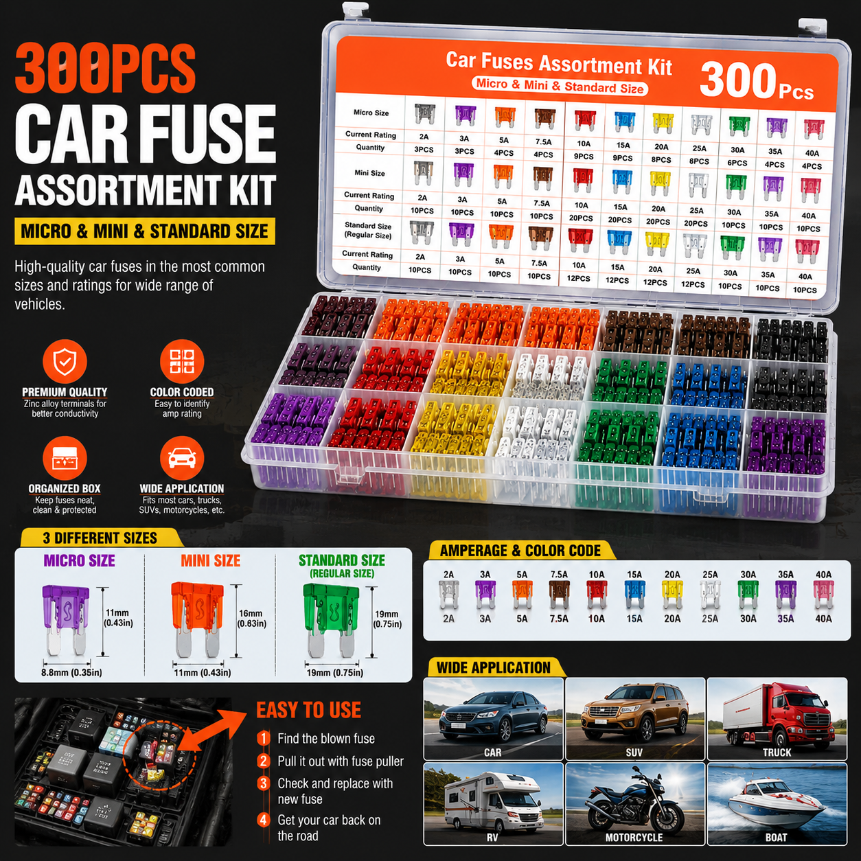 🚗 CarFuse Pro™ | 300PCS Automotive Fuse Kit – Be Ready for Any Road Emergency
