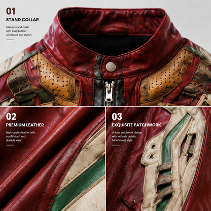 🔥 kalu.putic original-imitation-Stand Out in Every Street – Vintage Patchwork Leather Jacket（FREE SHIPPING)