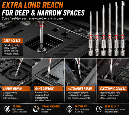 🔥 Professional S2 Steel Long Reach Security Torx Bit Set  Extended Reach • Precision Fit • Built for Professionals