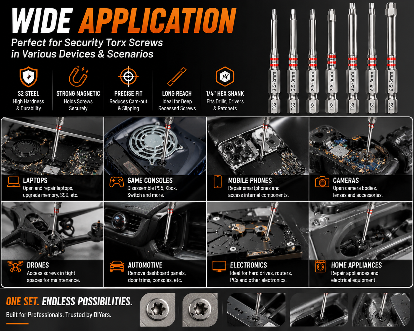🔥 Professional S2 Steel Long Reach Security Torx Bit Set  Extended Reach • Precision Fit • Built for Professionals