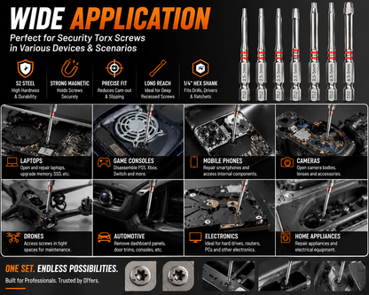 🔥 Professional S2 Steel Long Reach Security Torx Bit Set  Extended Reach • Precision Fit • Built for Professionals