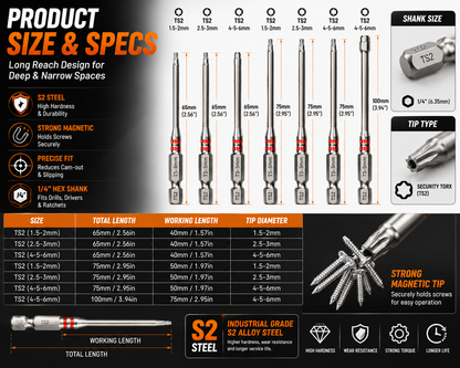 🔥 Professional S2 Steel Long Reach Security Torx Bit Set  Extended Reach • Precision Fit • Built for Professionals