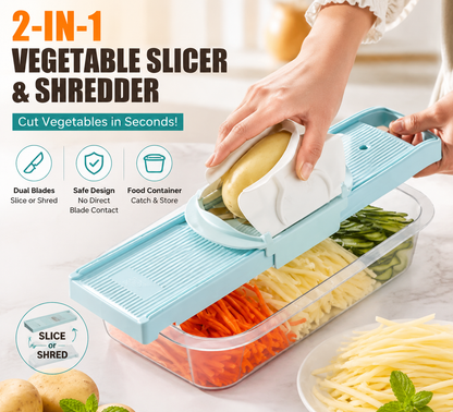 🥔 2-in-1 Multi-Function Vegetable Slicer & Shredder – Fast Potato Cutter for Fries, Salad & Kitchen Prep | Safe Handheld Design with Dual Blades