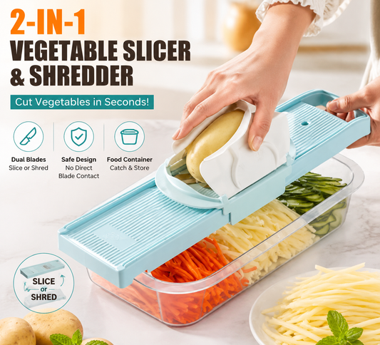 🥔 2-in-1 Multi-Function Vegetable Slicer & Shredder – Fast Potato Cutter for Fries, Salad & Kitchen Prep | Safe Handheld Design with Dual Blades