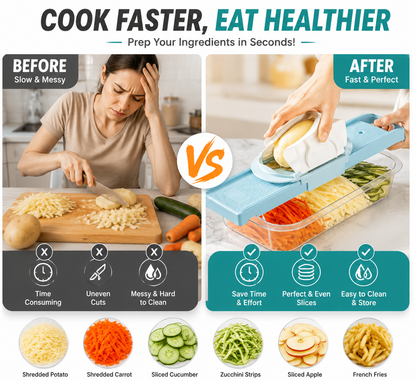 🥔 2-in-1 Multi-Function Vegetable Slicer & Shredder – Fast Potato Cutter for Fries, Salad & Kitchen Prep | Safe Handheld Design with Dual Blades