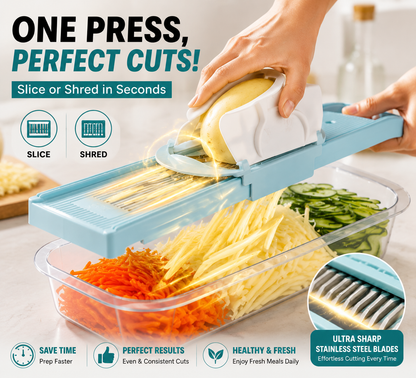 🥔 2-in-1 Multi-Function Vegetable Slicer & Shredder – Fast Potato Cutter for Fries, Salad & Kitchen Prep | Safe Handheld Design with Dual Blades