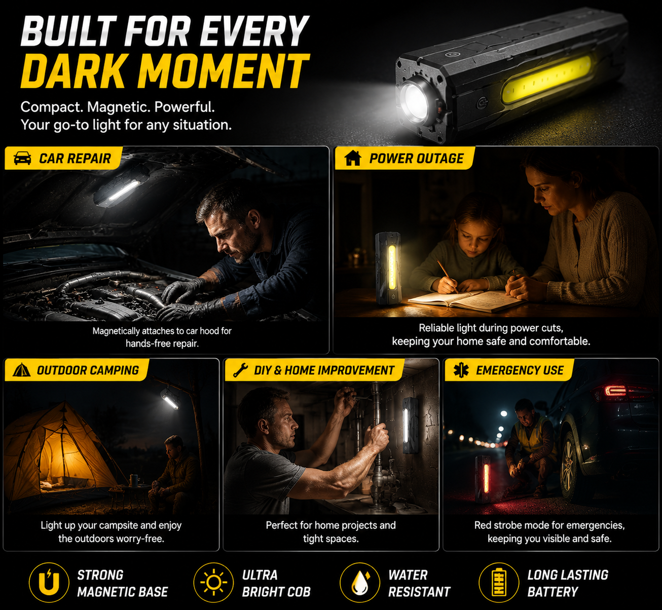 Magnetic Pocket Work Light – Hands-Free Lighting for Repairs, Camping & Emergencies