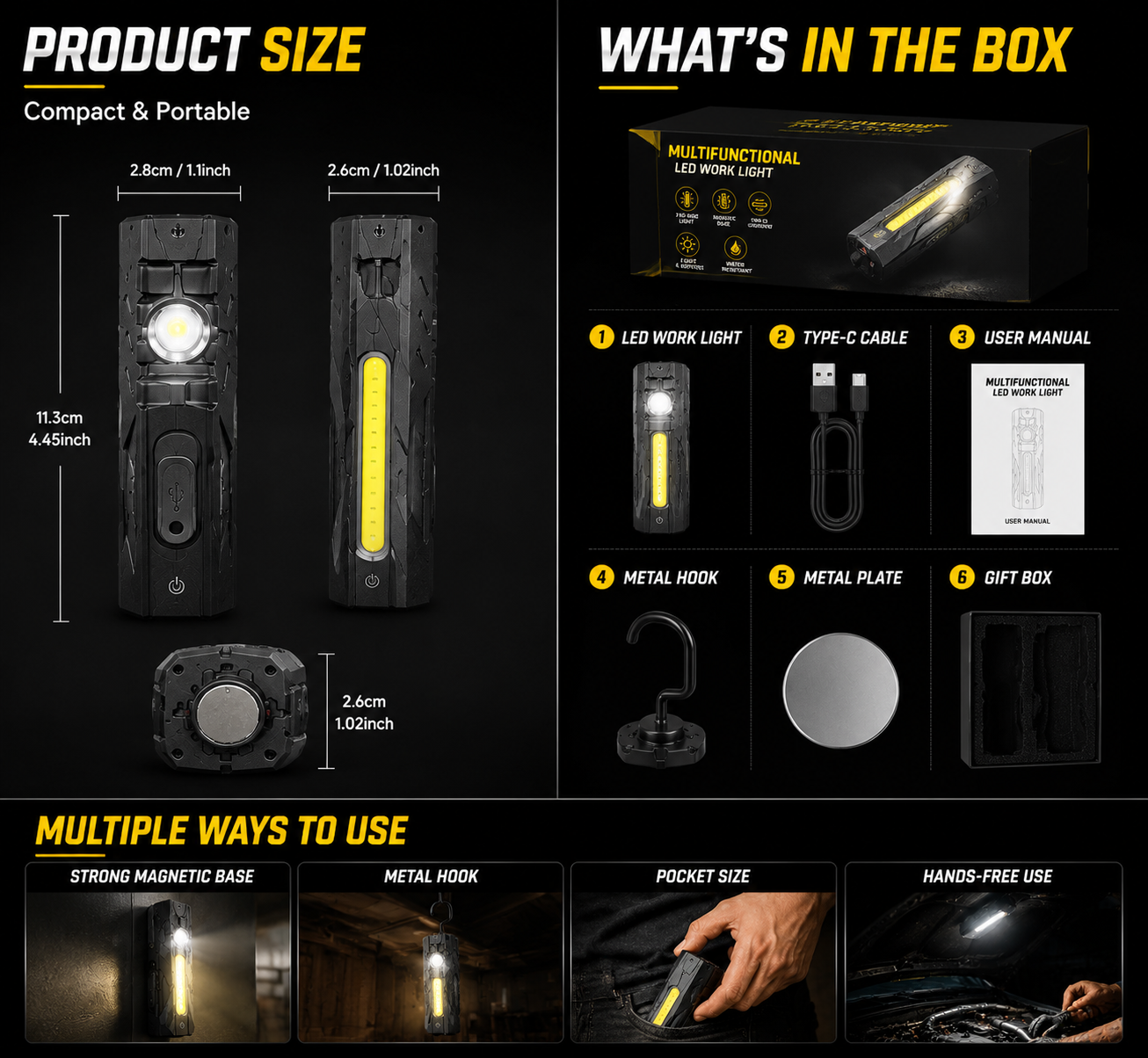 Magnetic Pocket Work Light – Hands-Free Lighting for Repairs, Camping & Emergencies