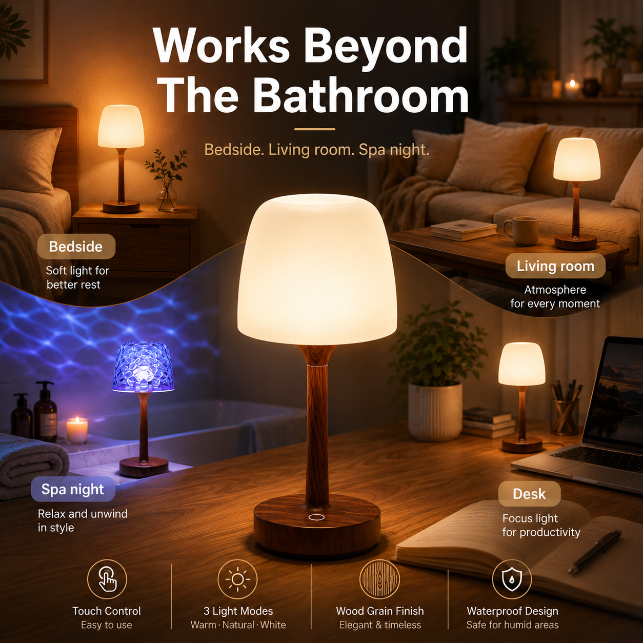 Waterproof Shower Lamp | Spa-Like Rechargeable Bathroom Light