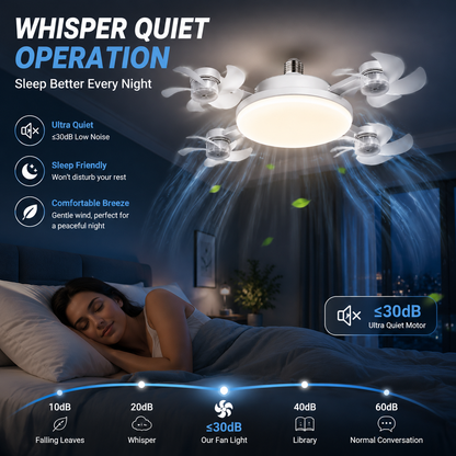 2026 New E27 Socket Ceiling Fan Light - 2-in-1 Silent LED Fan with Remote Control, Energy-Saving Cooling & Lighting Combo for Home Bedroom