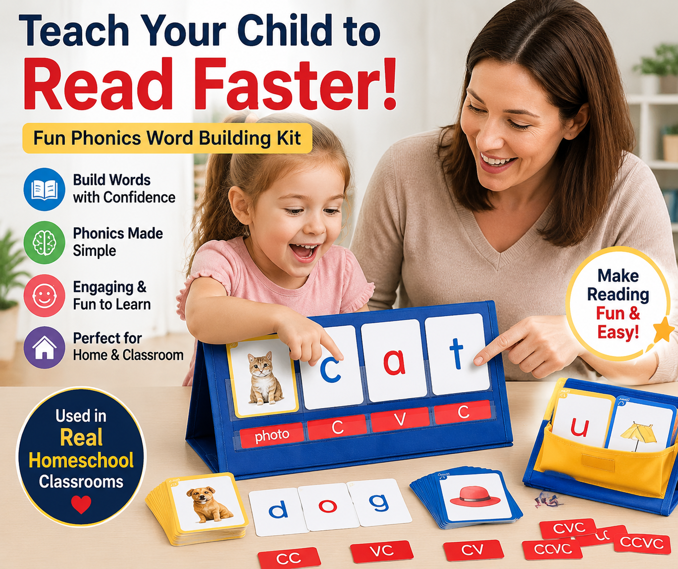 📚Phonics Learning Kit for Kids – Turn Reading Struggles into Confidence with Hands-On Word Building Games