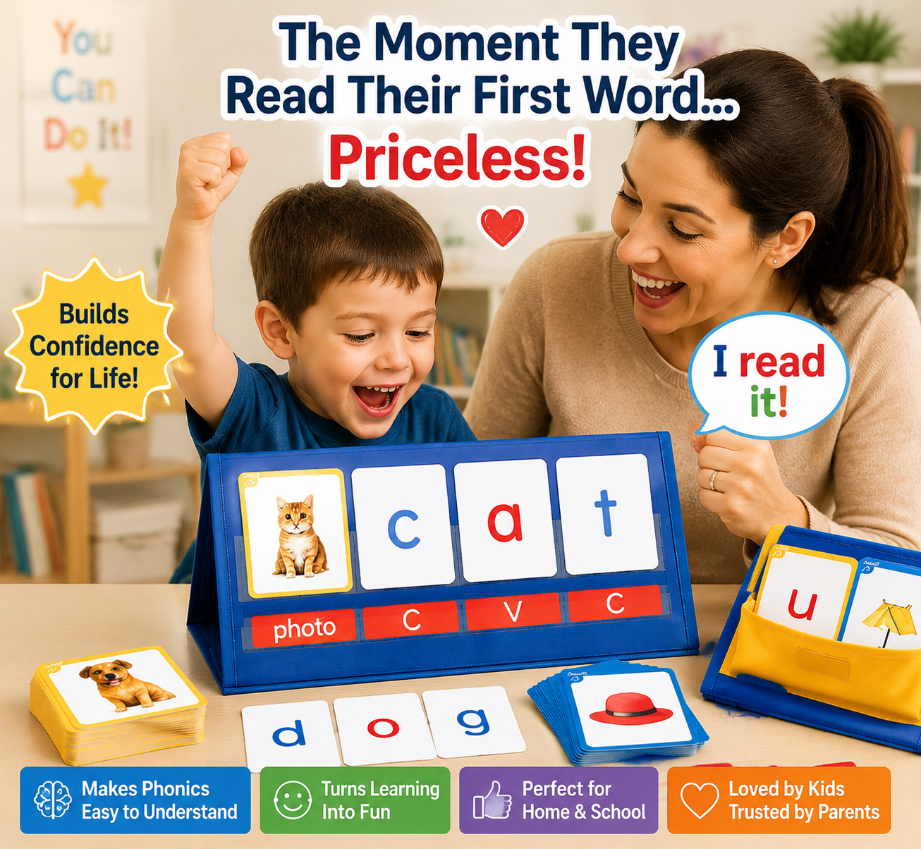 📚Phonics Learning Kit for Kids – Turn Reading Struggles into Confidence with Hands-On Word Building Games