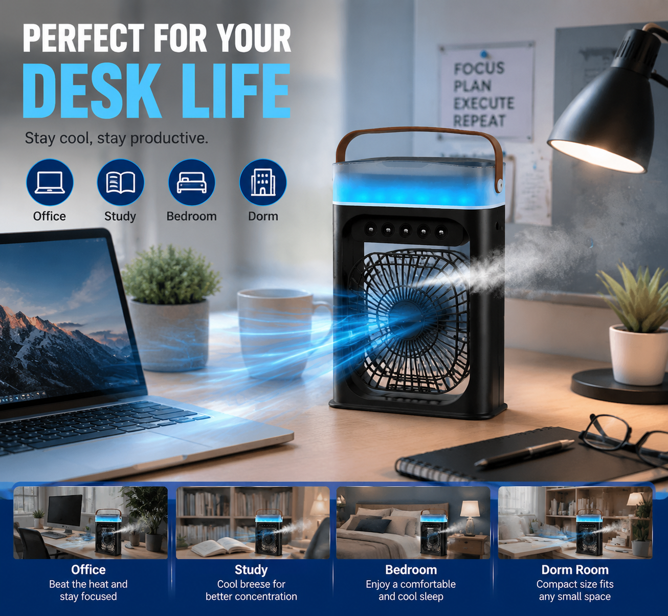Portable USB Cooling Mist Fan – Desk Air Cooler with Humidifier for Instant Summer Relief