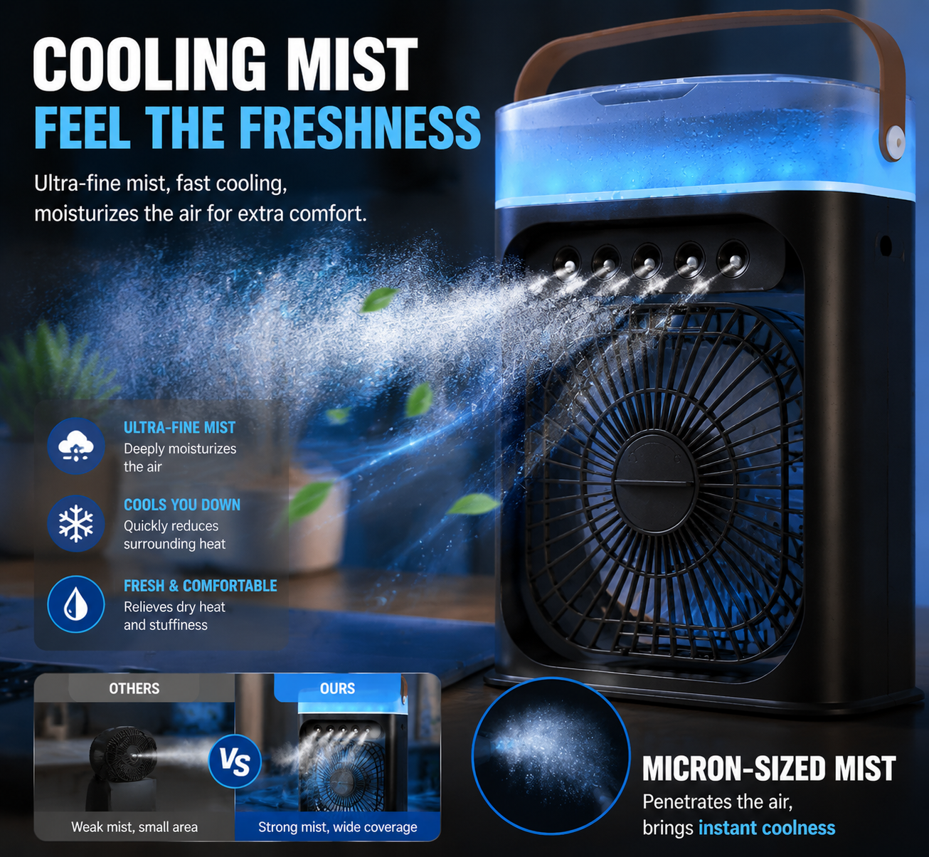 Portable USB Cooling Mist Fan – Desk Air Cooler with Humidifier for Instant Summer Relief