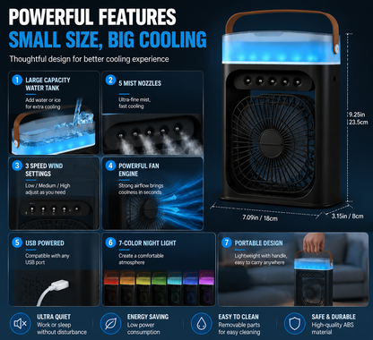 Portable USB Cooling Mist Fan – Desk Air Cooler with Humidifier for Instant Summer Relief