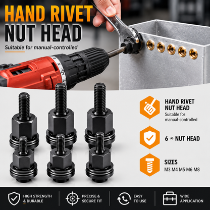 Head Rivet Nut Tool-M3 M4 M5 M6 M8 Rivnut Kit-Carbon Steel Rivnut Set.