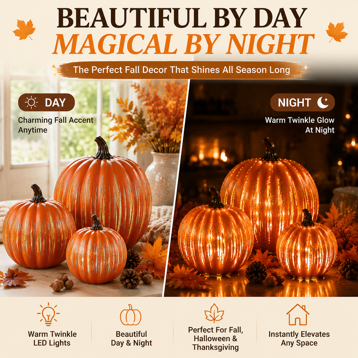 🎃 Twinkle Pumpkin Decor – Cozy Fall LED Light for Halloween, Thanksgiving & Autumn Home Decoration