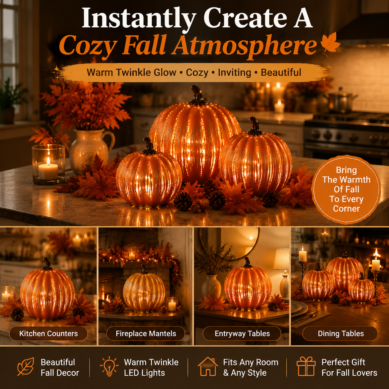 🎃 Twinkle Pumpkin Decor – Cozy Fall LED Light for Halloween, Thanksgiving & Autumn Home Decoration