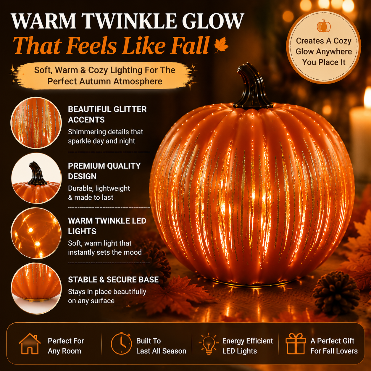 🎃 Twinkle Pumpkin Decor – Cozy Fall LED Light for Halloween, Thanksgiving & Autumn Home Decoration