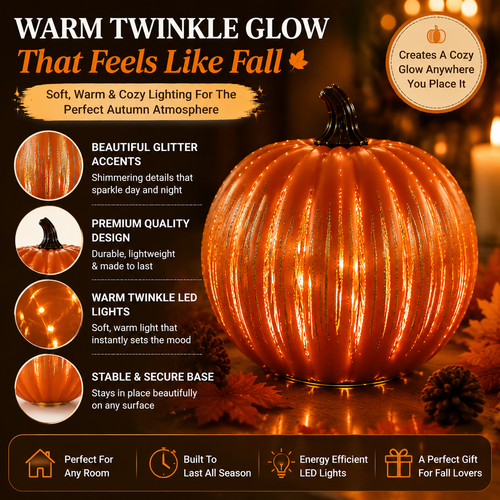 🎃 Twinkle Pumpkin Decor – Cozy Fall LED Light for Halloween, Thanksgiving & Autumn Home Decoration
