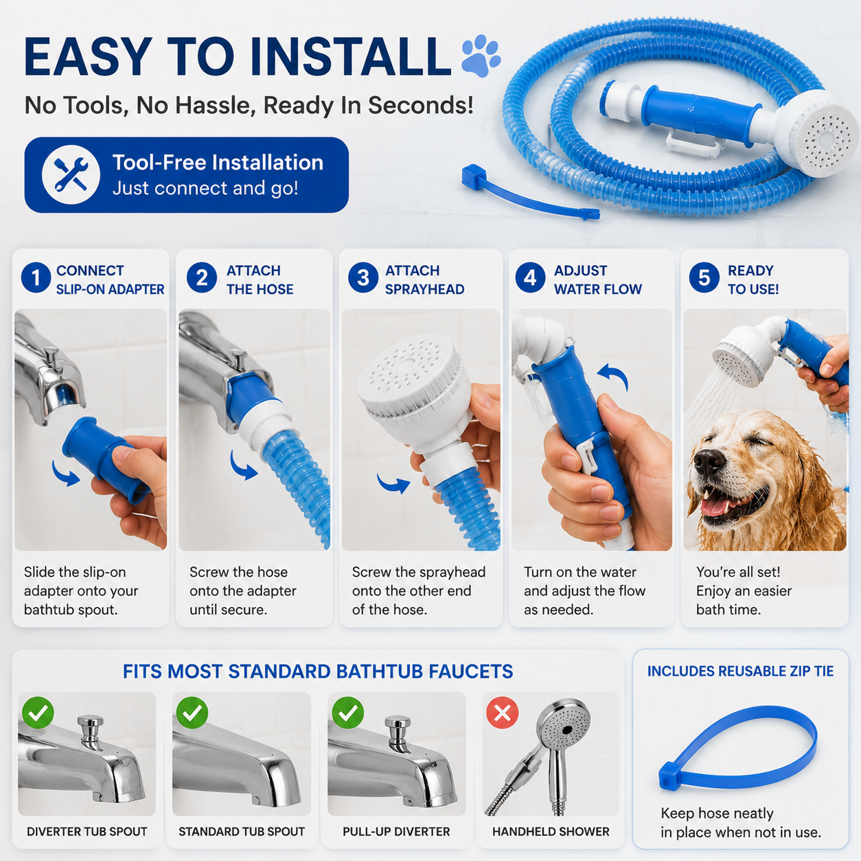 Stop Struggling at Bath Time – Flexible Pet Shower Hose Attachment