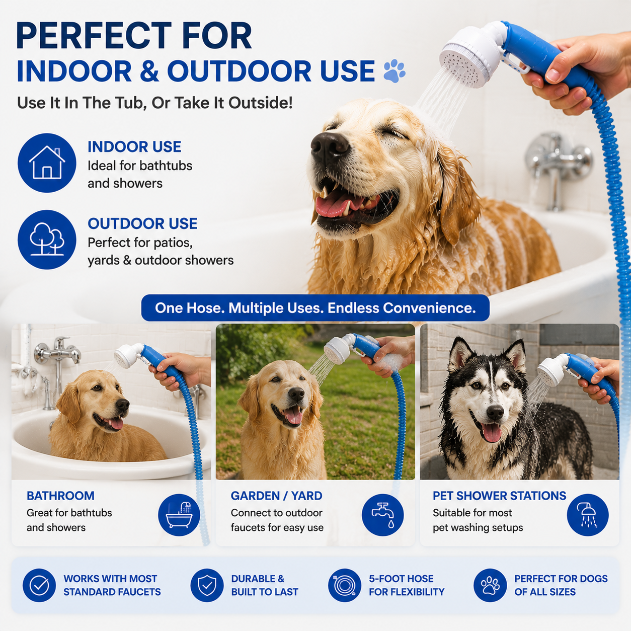Stop Struggling at Bath Time – Flexible Pet Shower Hose Attachment