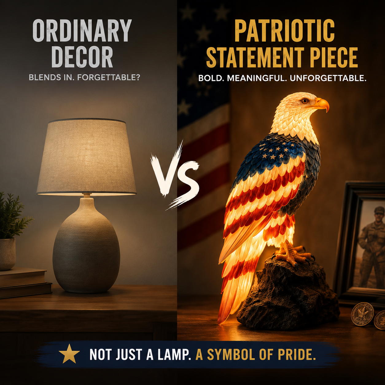 American Eagle Lamp – Patriotic Home Decor Light for Veterans & Patriotic Families
