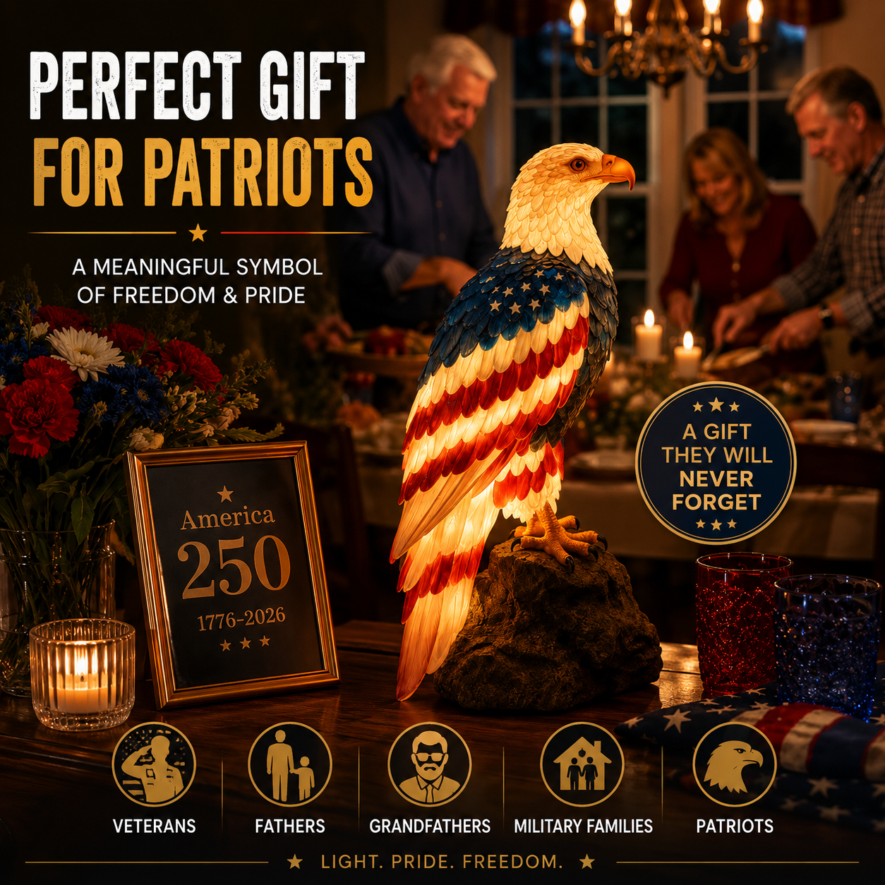 American Eagle Lamp – Patriotic Home Decor Light for Veterans & Patriotic Families