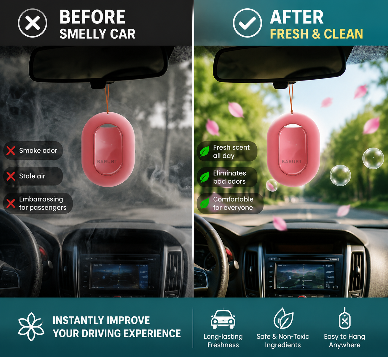 🚗 Car Air Freshener Hanging – Long Lasting Luxury Scent for Car Interior | Rose, Aqua & Musk Fragrances