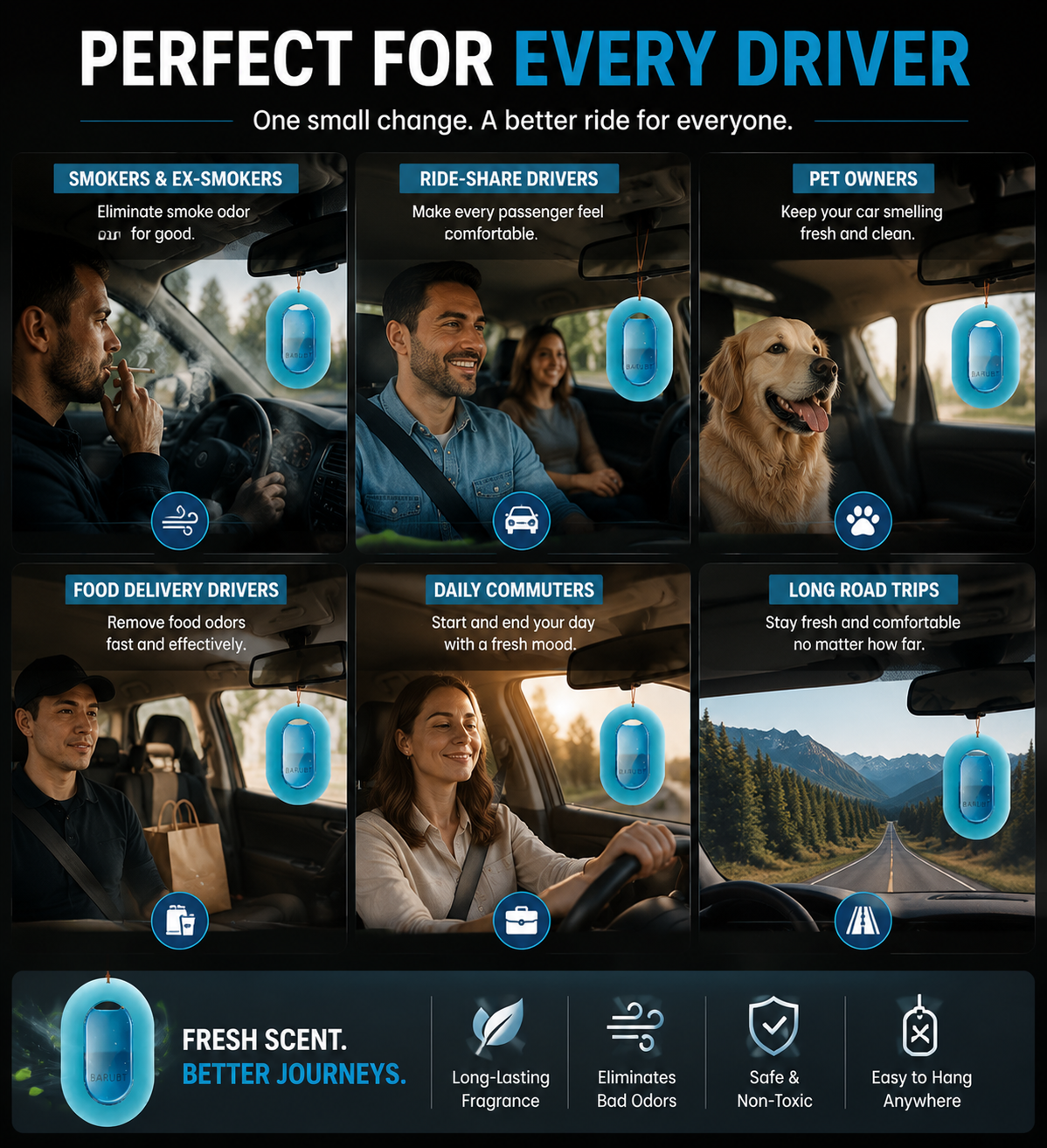 🚗 Car Air Freshener Hanging – Long Lasting Luxury Scent for Car Interior | Rose, Aqua & Musk Fragrances