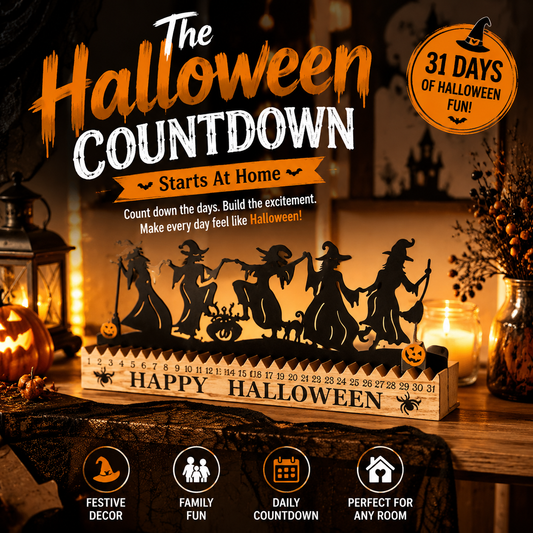 🎃 Halloween Countdown Decor – Wooden Dancing Witch Calendar for Home & Family Holiday Atmosphere