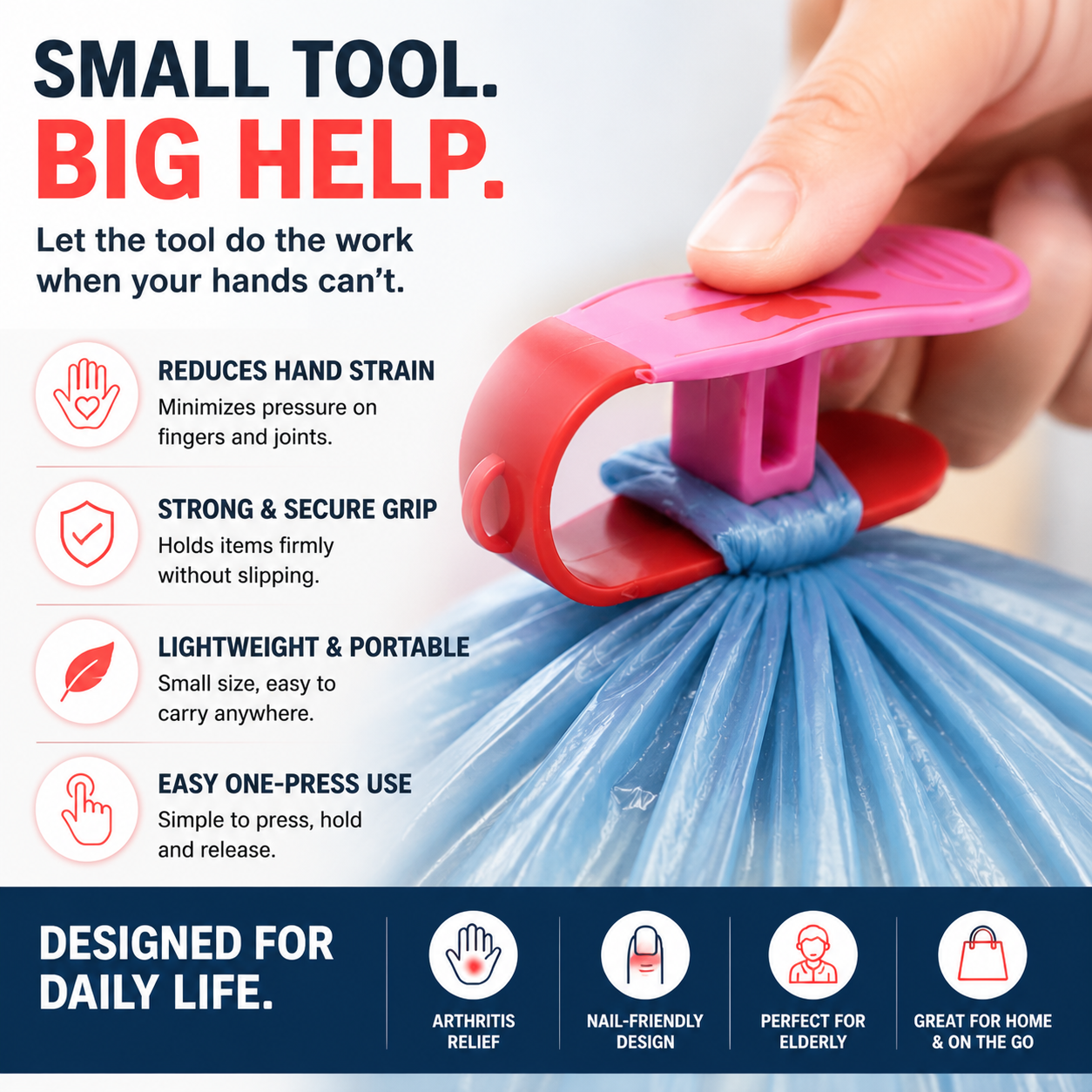 🧤 Hands-Free Grip Assist Tool – Arthritis & Weak Hand Strength Daily Living Aid Clip