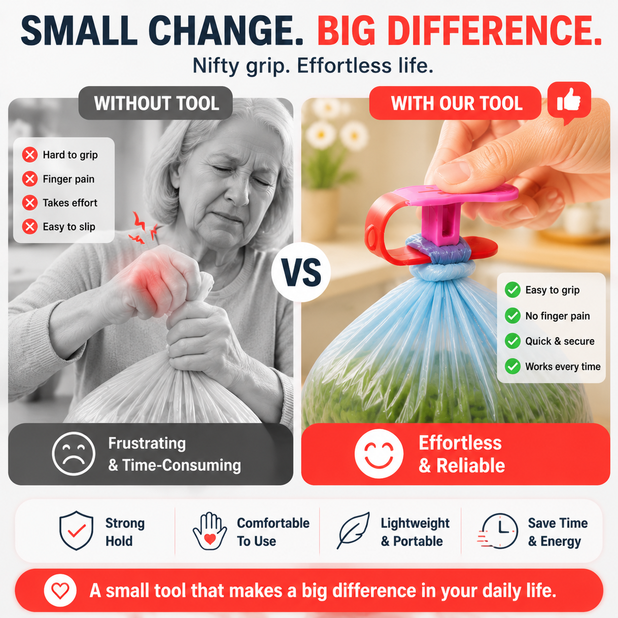 🧤 Hands-Free Grip Assist Tool – Arthritis & Weak Hand Strength Daily Living Aid Clip