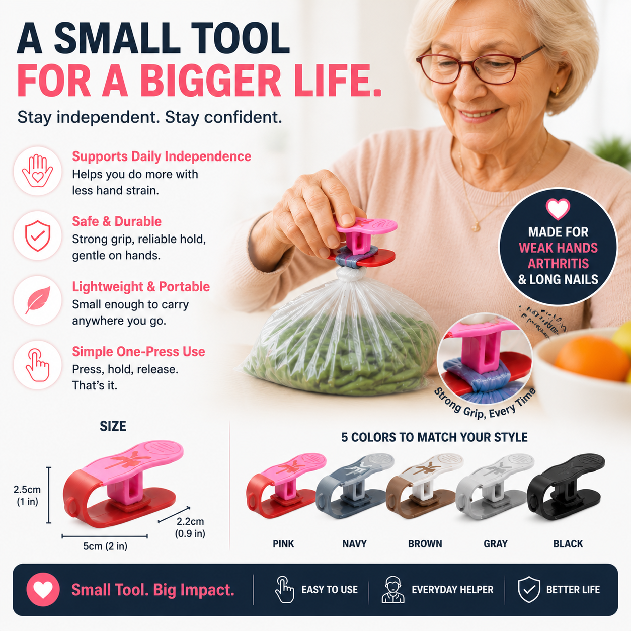 🧤 Hands-Free Grip Assist Tool – Arthritis & Weak Hand Strength Daily Living Aid Clip