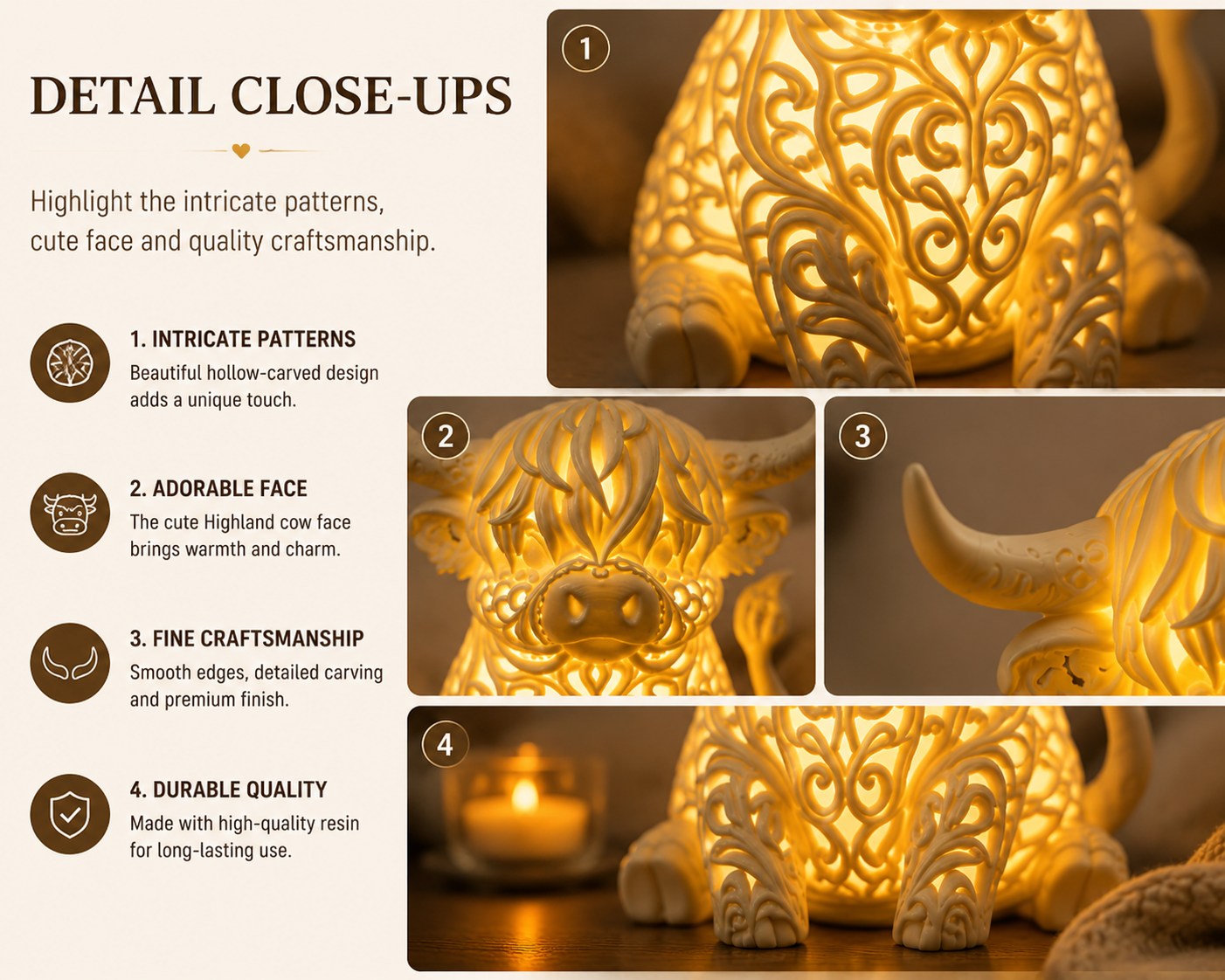 🐮 Highland Cow Candle Holder – Cozy Home Decor Ambient Light for Warm & Relaxing Room Atmosphere