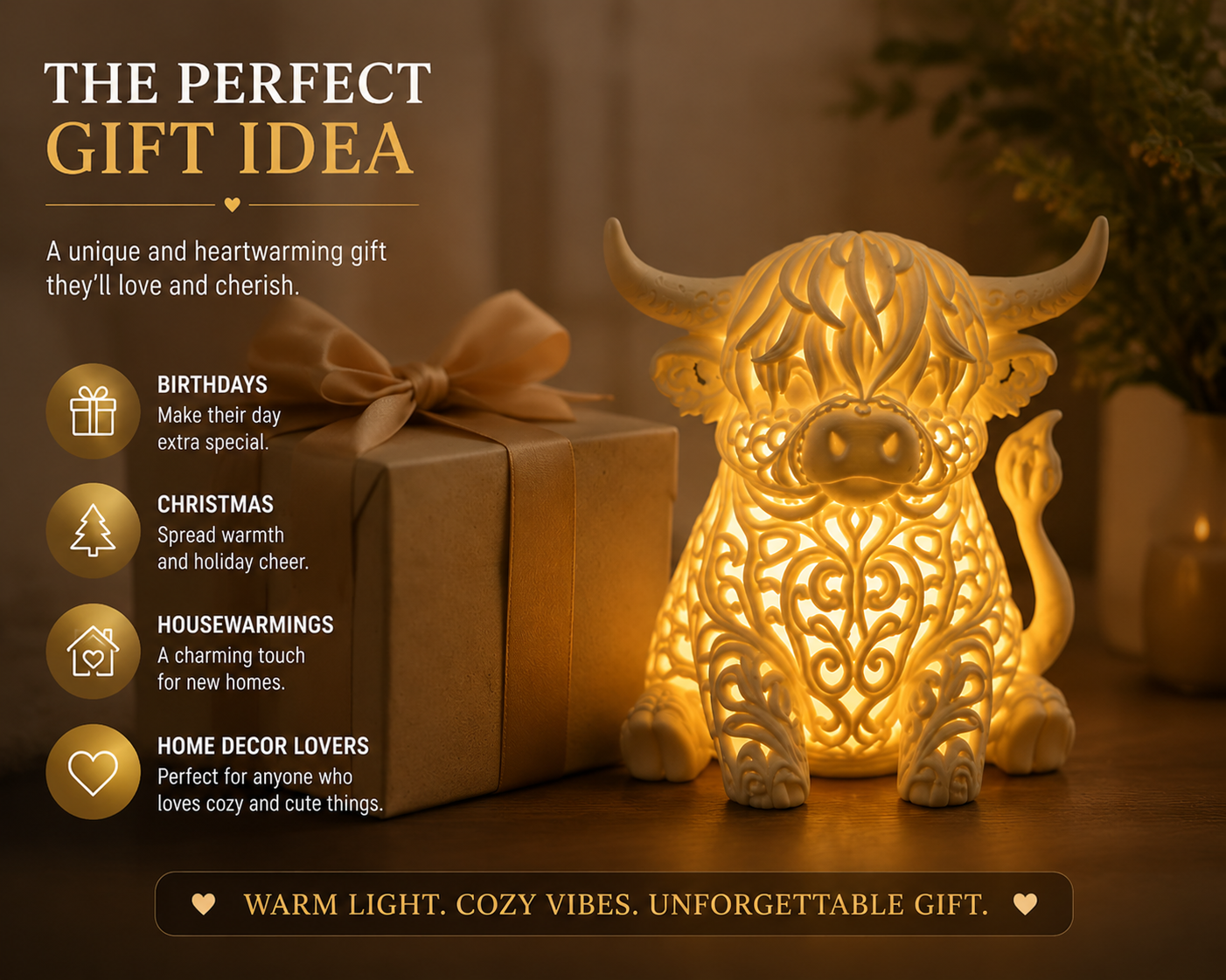🐮 Highland Cow Candle Holder – Cozy Home Decor Ambient Light for Warm & Relaxing Room Atmosphere