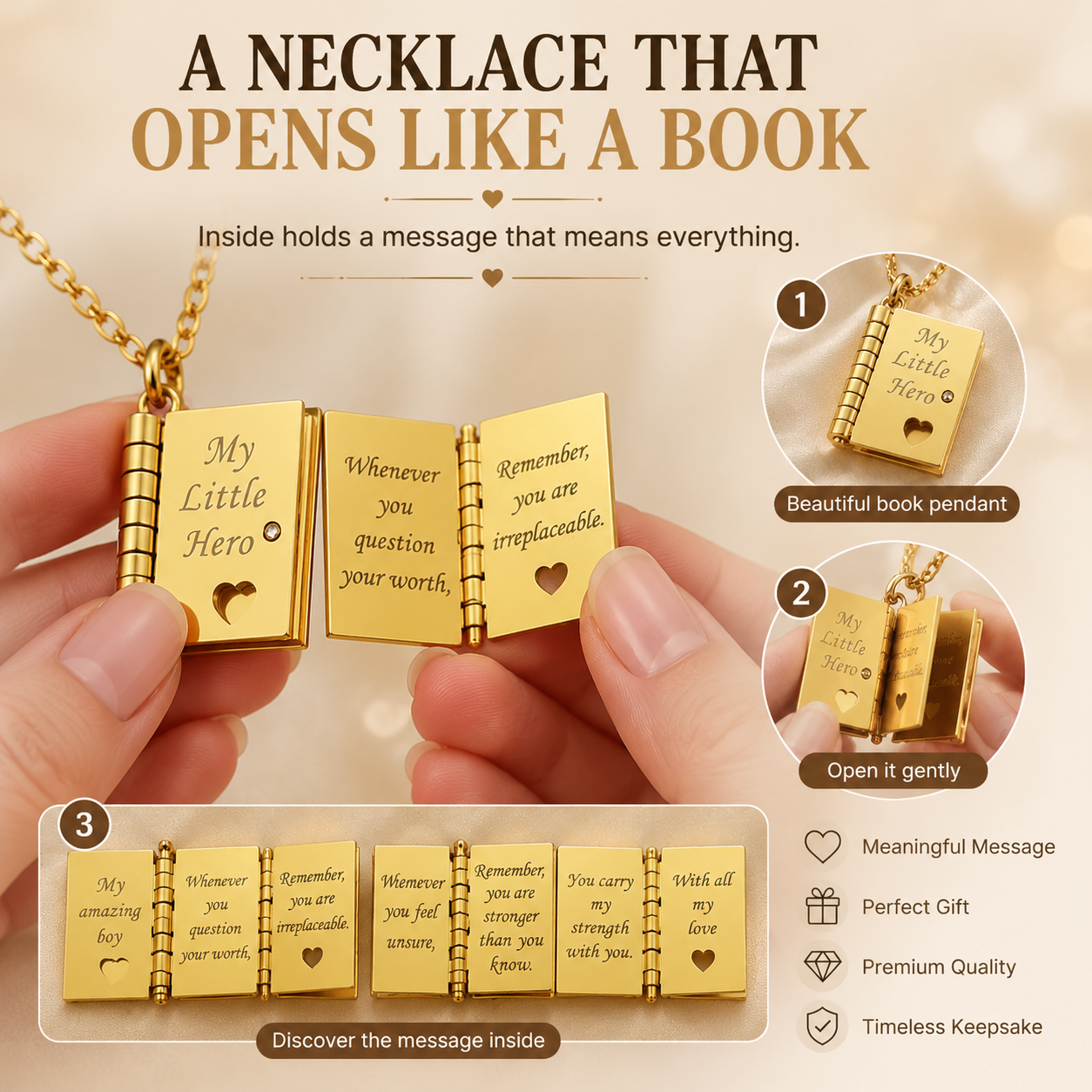 💌 Message Book Necklace – Emotional Mini Story Pendant Gift for Daughter, Mom & Loved Ones