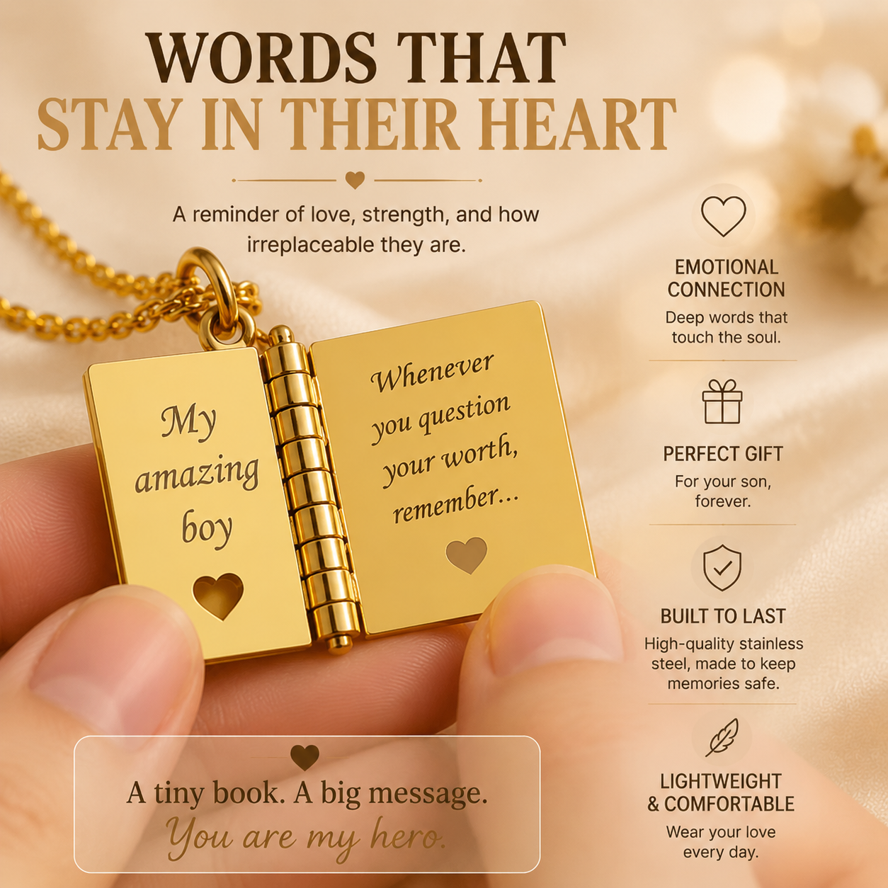 💌 Message Book Necklace – Emotional Mini Story Pendant Gift for Daughter, Mom & Loved Ones