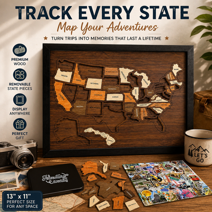 Wooden USA Travel Map Puzzle | Track Your Adventures Across America