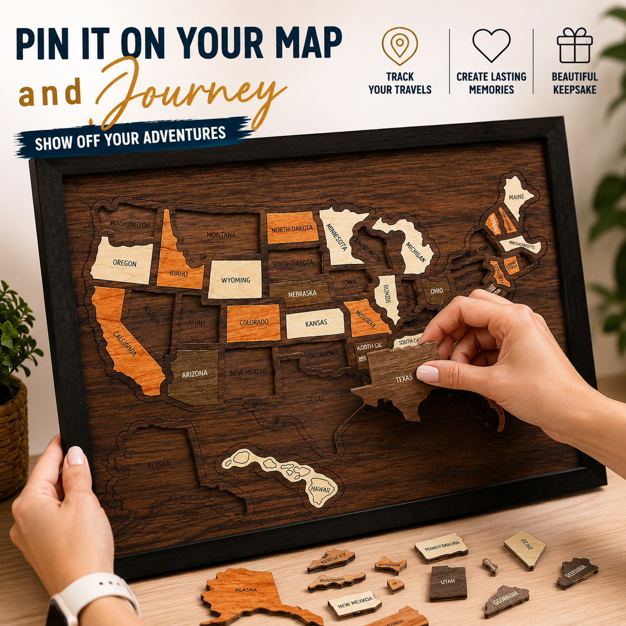 Wooden USA Travel Map Puzzle | Track Your Adventures Across America