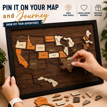 Wooden USA Travel Map Puzzle | Track Your Adventures Across America
