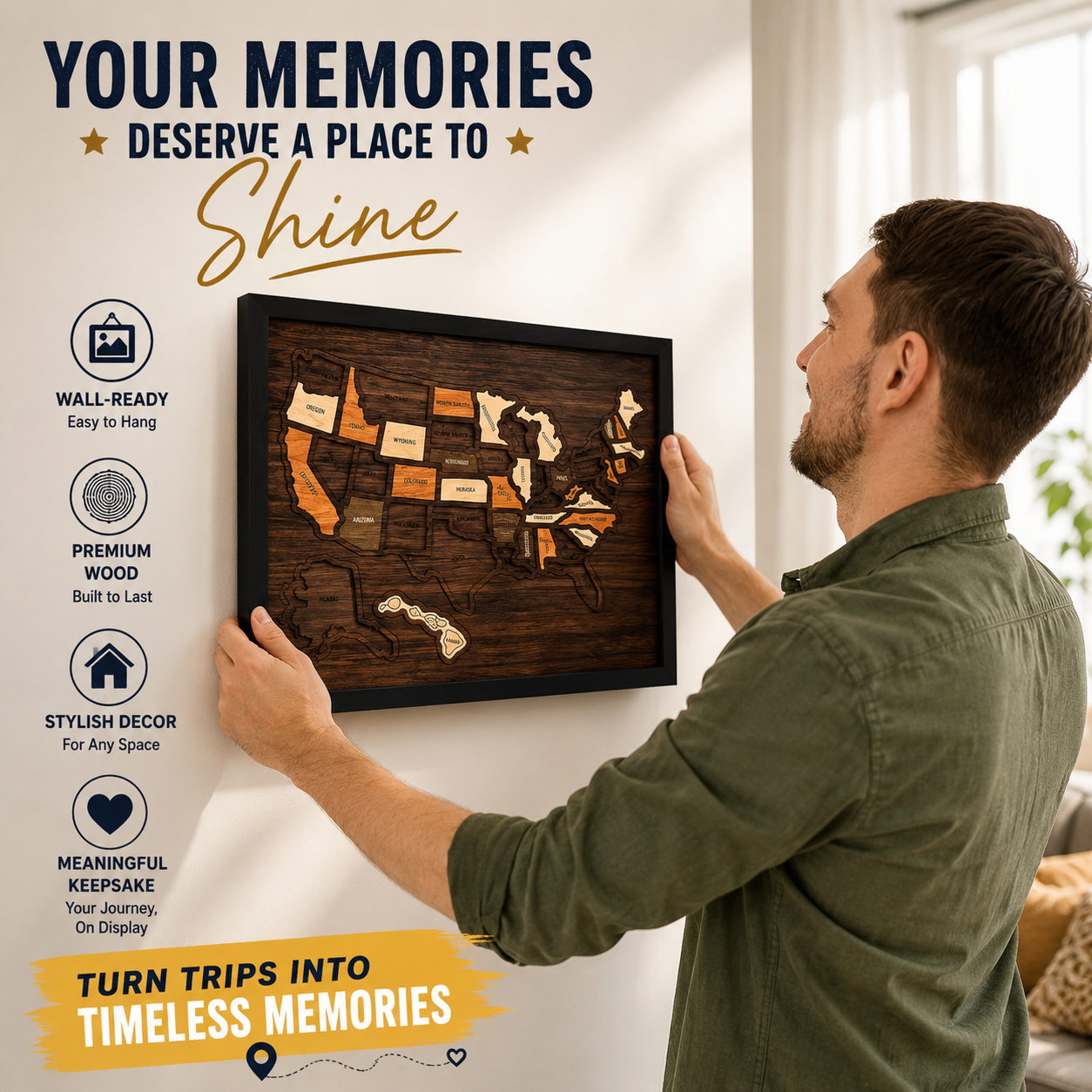 Wooden USA Travel Map Puzzle | Track Your Adventures Across America