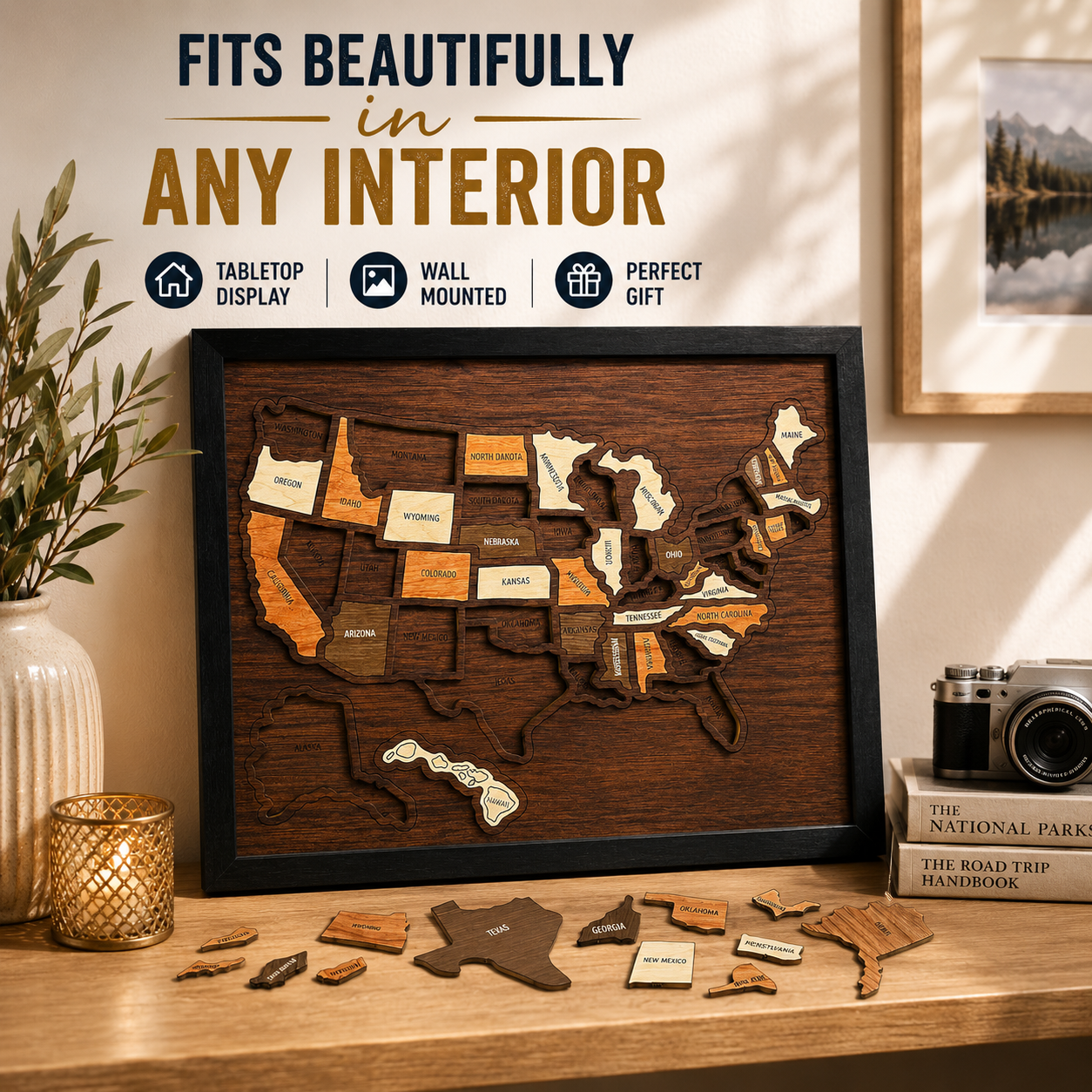 Wooden USA Travel Map Puzzle | Track Your Adventures Across America