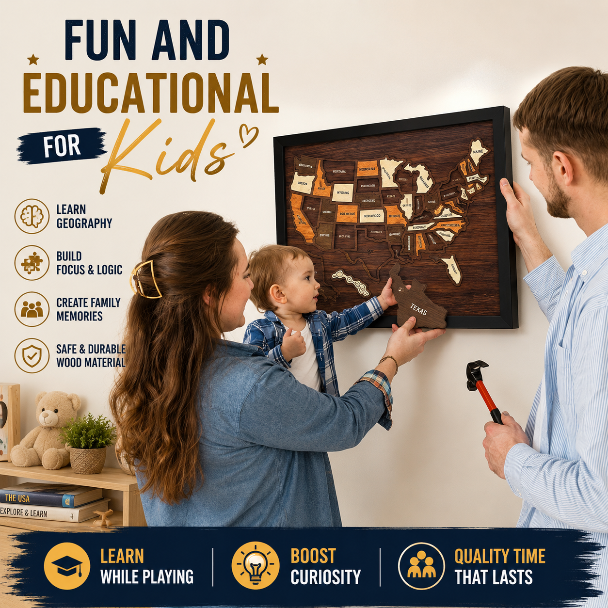 Wooden USA Travel Map Puzzle | Track Your Adventures Across America