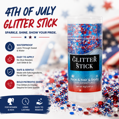 4th of July Red White Blue Glitter Stick – Patriotic Body & Face Glitter