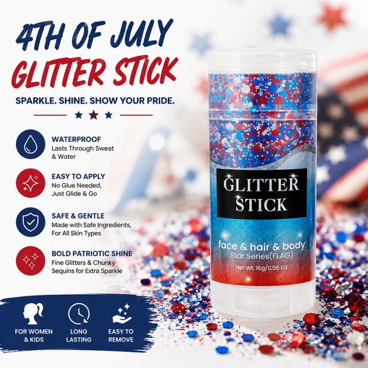 4th of July Red White Blue Glitter Stick – Patriotic Body & Face Glitter