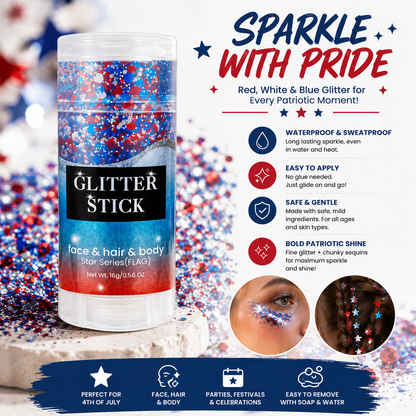 4th of July Red White Blue Glitter Stick – Patriotic Body & Face Glitter