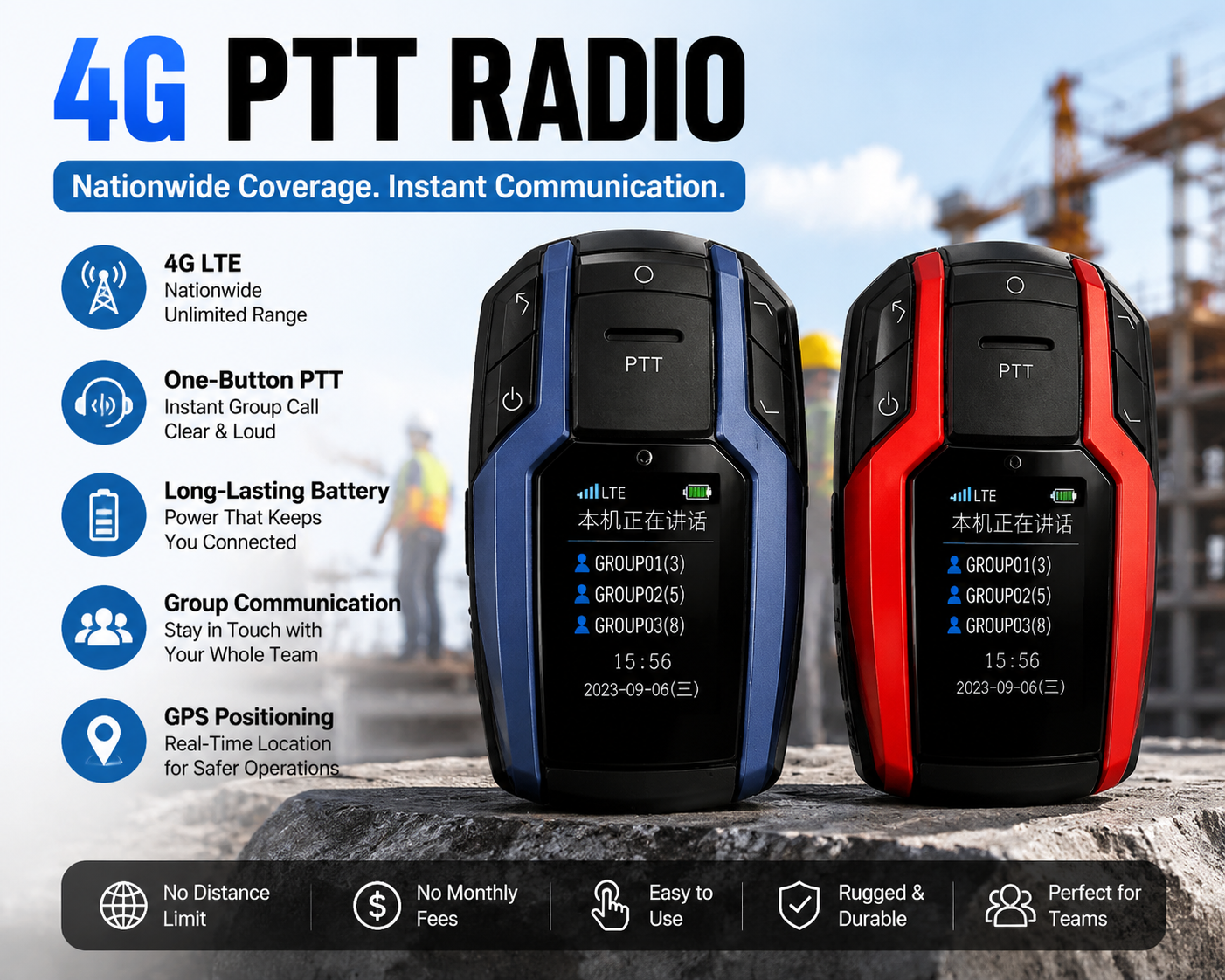4G PTT Radio – Long-Distance Communication Up to 5000KM, Portable Walkie-Talkie for Teams & Outdoor Use